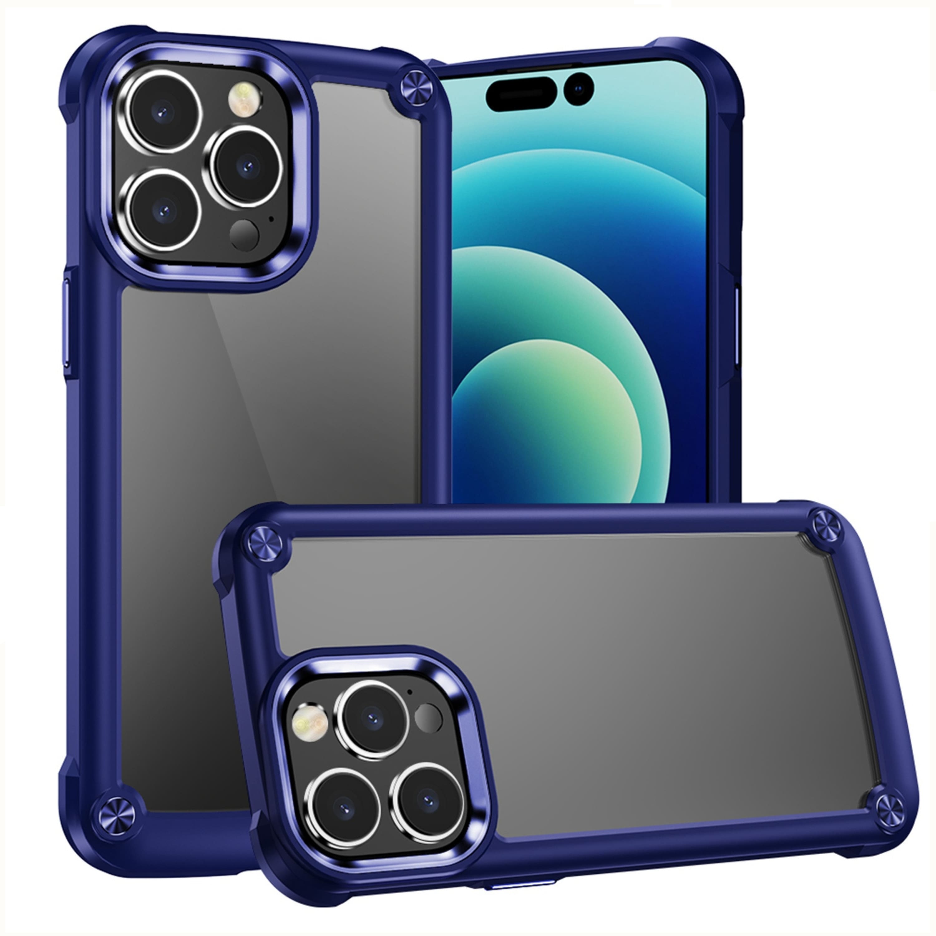 Kitcheniva - Clear Back Case With Metal Buttons And Two Tempered Glass Protectors For iPhone 15 - Blue price history on PriceWatchPro