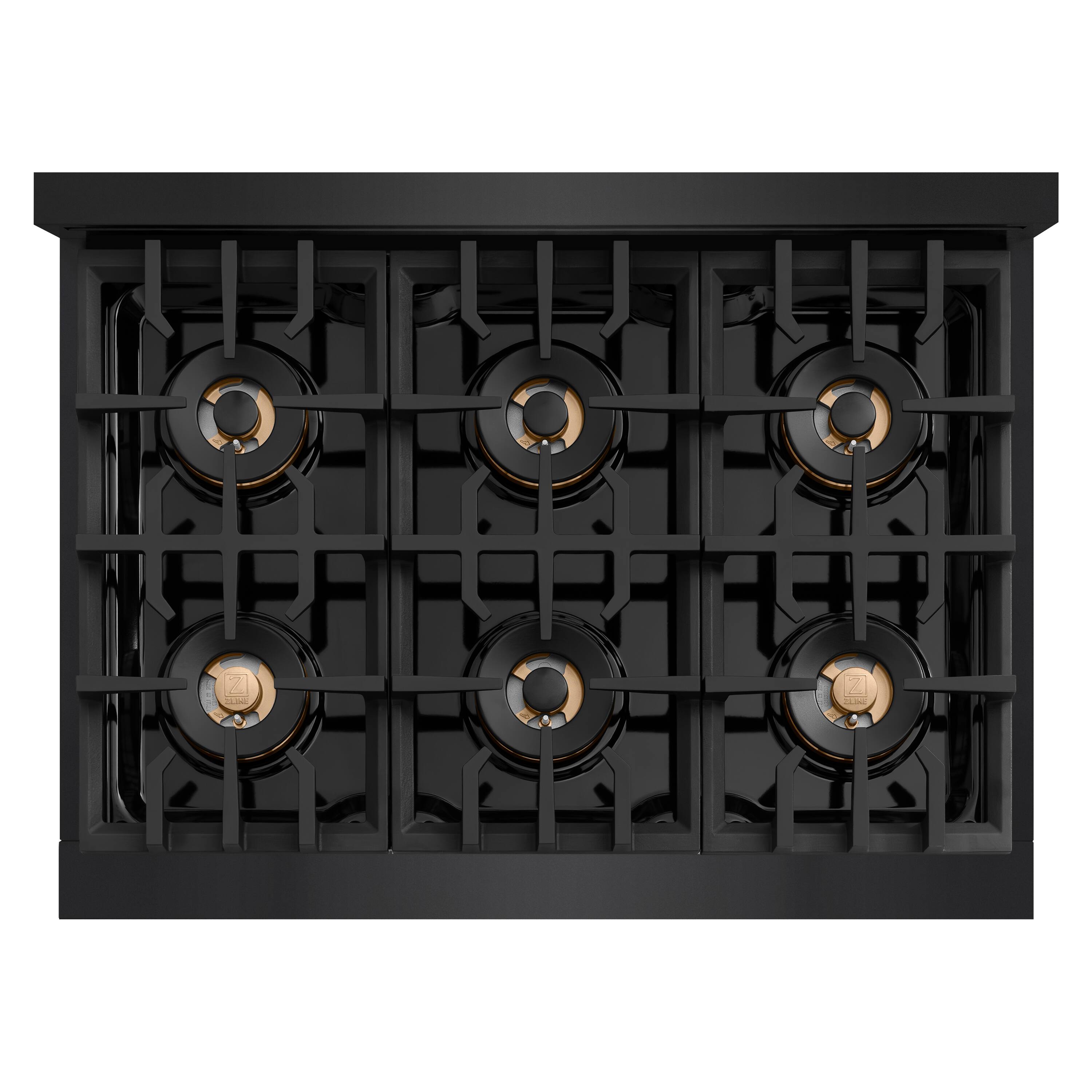 Alt View 14. ZLINE - Autograph 36 in. 5.2 cu. ft. Classic Freestanding DuoPro Dual Fuel Range in Black Stainless Steel & Bronze Accents - Black Stainless Steel.