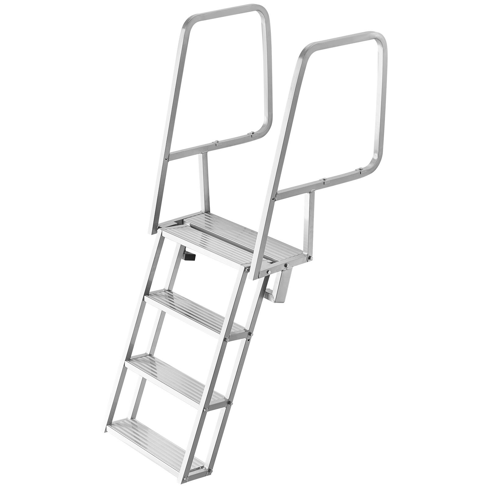 Alt View 5. VEVOR - Flip-Up Dock Ladder, 4-Step, Heavy-Duty Aluminum Alloy Pontoon Boat Swim Ladder, with Non-Slip Wide Steps - Silver.