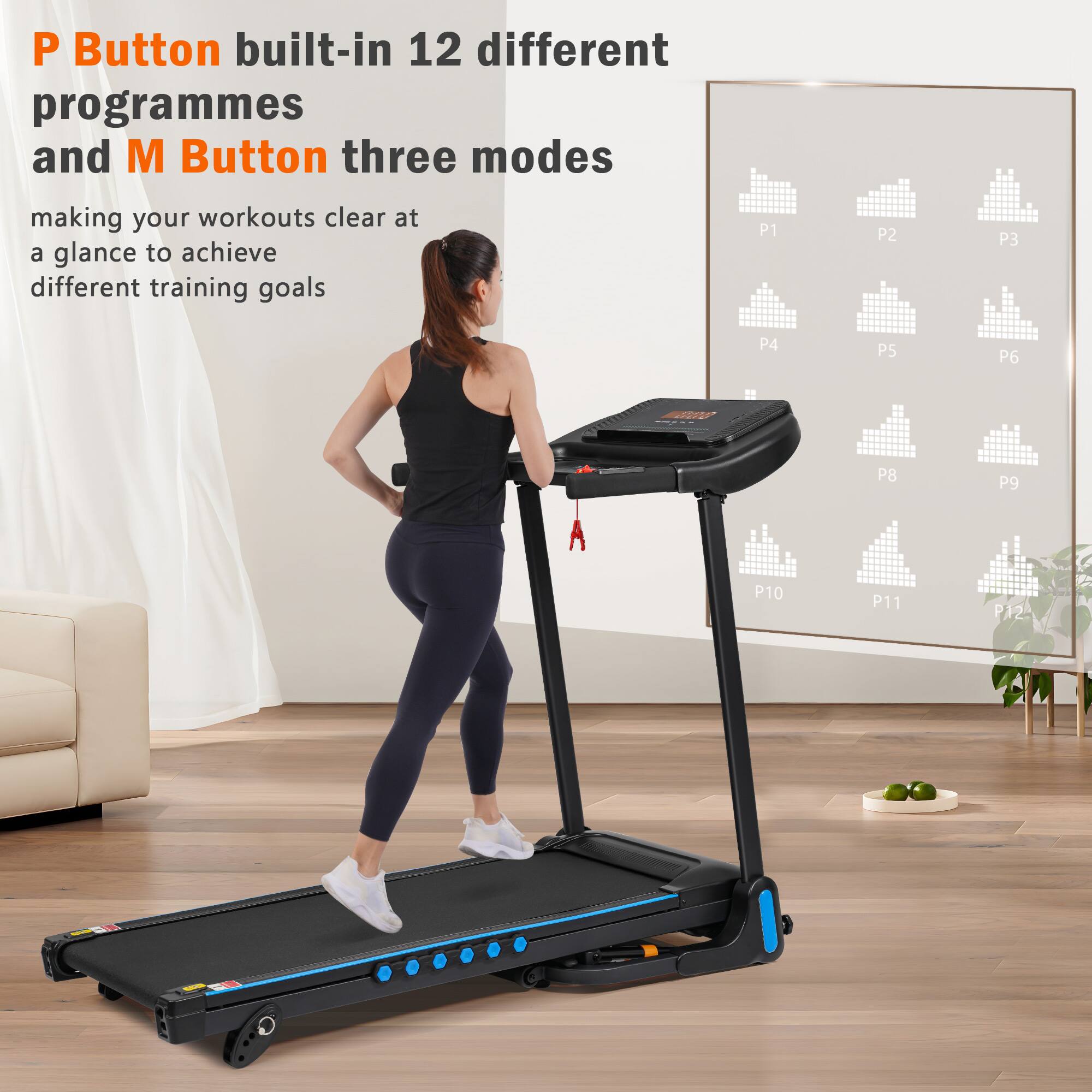 P Button built-in 12 different programmes and M Button three modes making your workouts clear at a glance to achieve different training goals P1 P2 P3 P4 P5 P6 P8 P9 P10 P11 P12