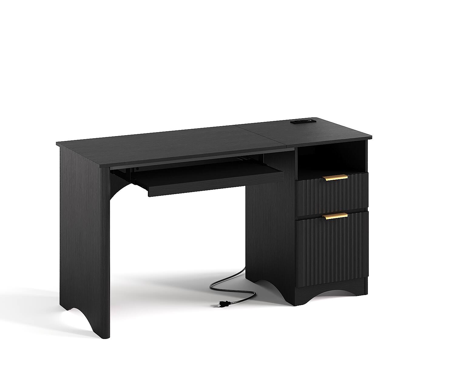 Bestier - 55 inch Double Drawer Office Desk with USB Charging Ports & Keyboard Tray - Black Grained price history on PriceWatchPro