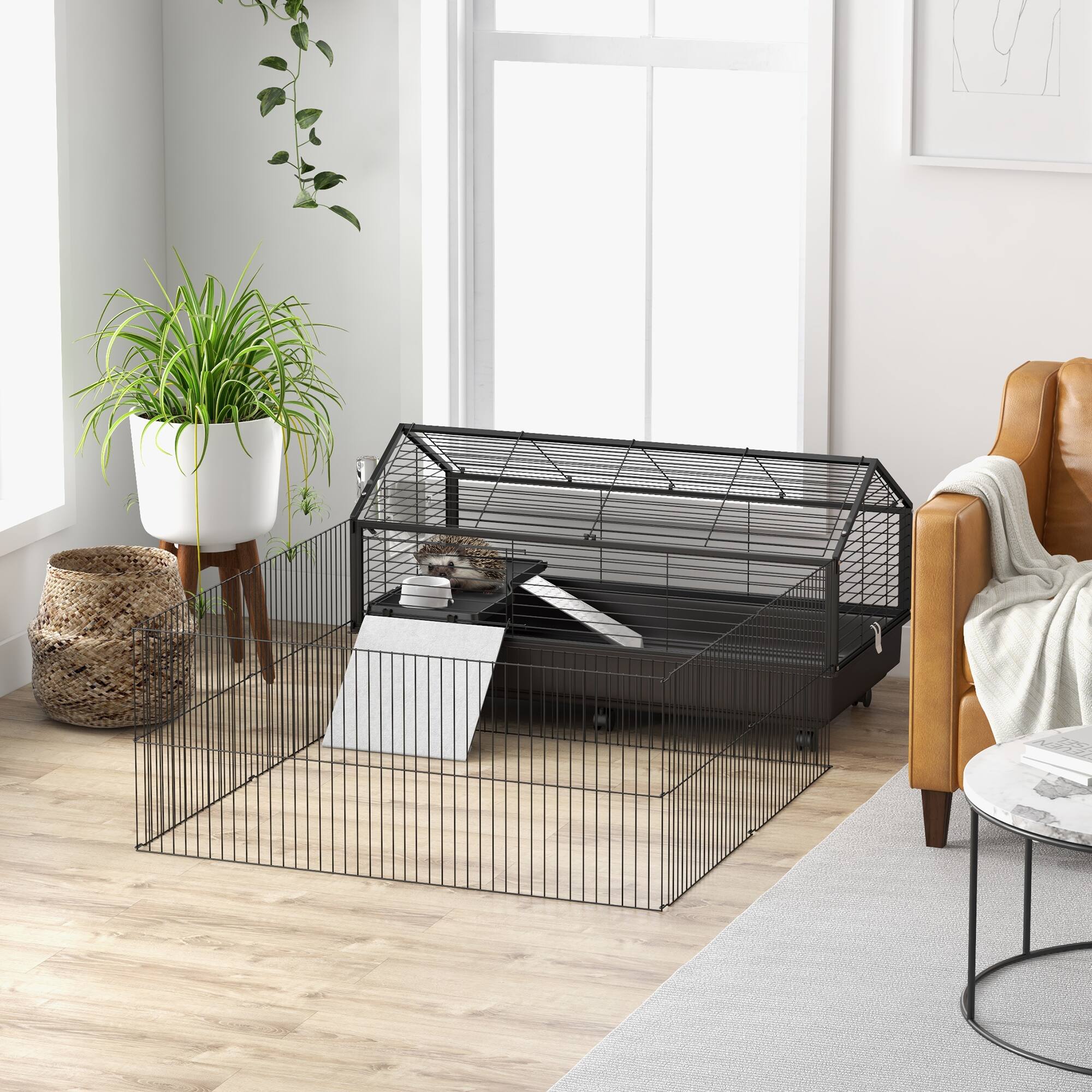 Alt View 1. Pawhut - Small Animal Playpen Cage with Rolling Caster.