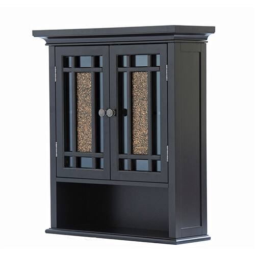Angle. SlickBlue - Sleek Bathroom Wall Cabinet with Amber Mosaic Glass Accents - Espresso.