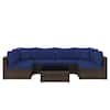 Front. Costway - 7 PCS Patio Rattan Furniture Set Sectional Sofa Cushioned Garden - Mix Brown,Navy.