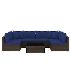Front. Costway - 7 PCS Patio Rattan Furniture Set Sectional Sofa Cushioned Garden - Mix Brown,Navy.