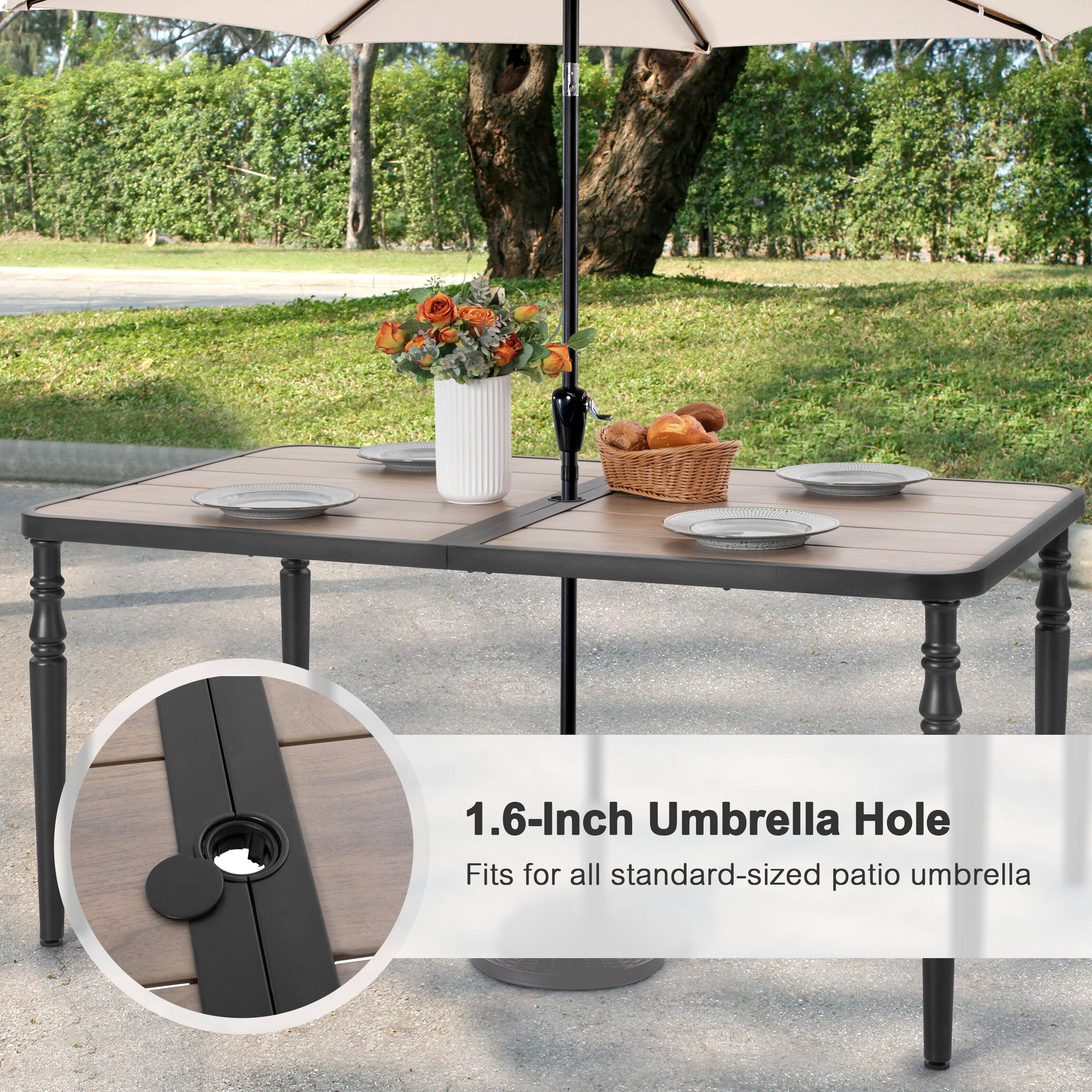 1.6-Inch Umbrella Hole Fits for all standard-sized patio umbrella

1.6-Inch Umbrella Hole
Fits for all standard-sized patio umbrella