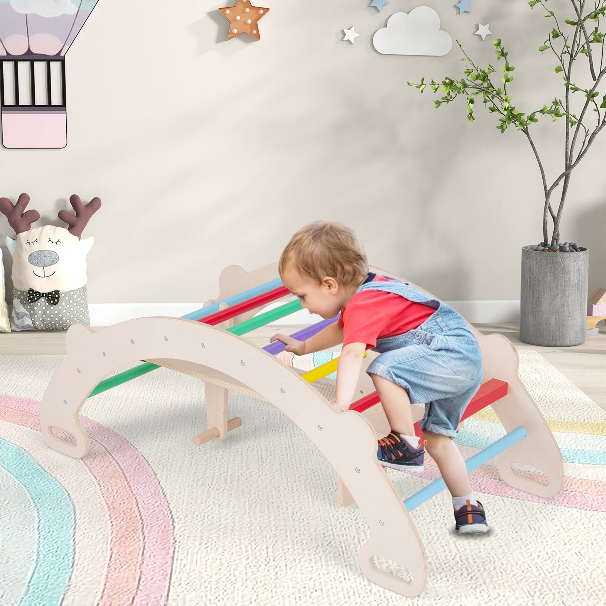 Alt View 3. Gymax - Gymax 4-in-1 Rocking Horse Climber w/ Arch Climber Crawling Tunnel for Boys & Girls - Multi-colored.