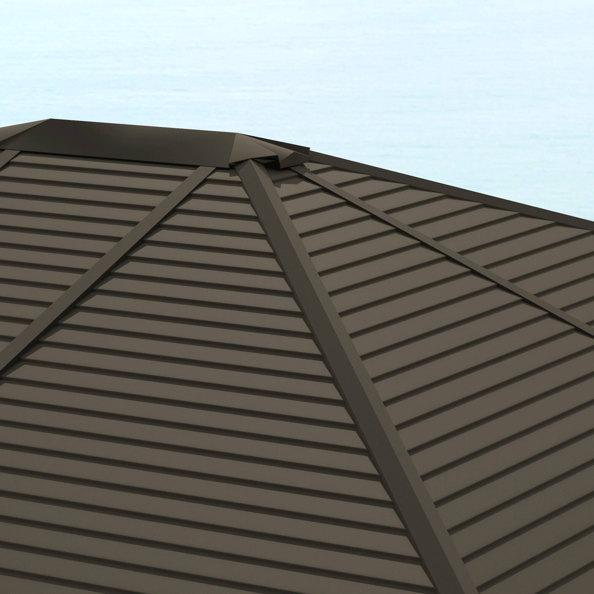 Alt View 8. Outsunny - 10' x 12' Hardtop Gazebo with Curtains and Netting, Permanent Pavilion Metal Single Roof Gazebo Canopy - Coffee.