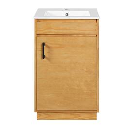Boyel Living - 20 Inch Farmhouse Style Bathroom Vanity with Ceramic Sink and Single Door Cabinet Natural Wood - Brown