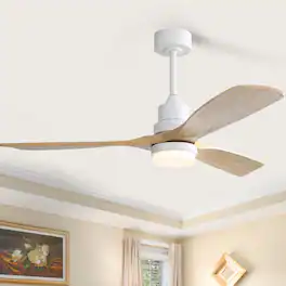 Sofucor - 52 Inch Remote Ceiling Fans with Lights Modern Solid Wood Outdoor Ceiling Fan for Bedroom Living Room Indoor Farmhouse - White-Burley Wood