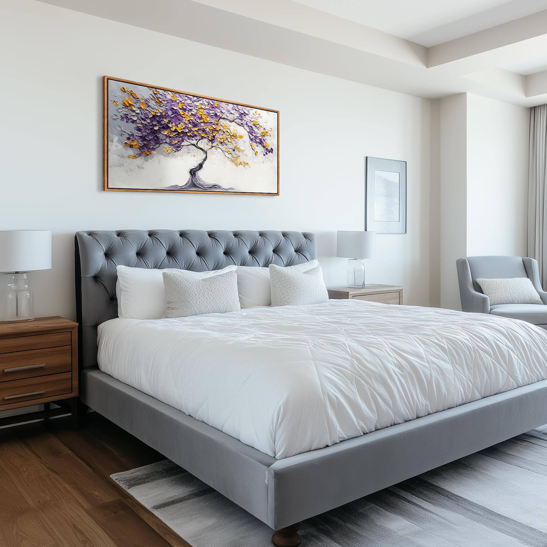 Alt View 3. Hirose Alice - crmotu Tree of Life Framed Wall Art Large Artwork Purple Gold Tree Abstract Art Prints Nature Plant Aesthetic - Mountains Golden Forest 40"L x 20"W.