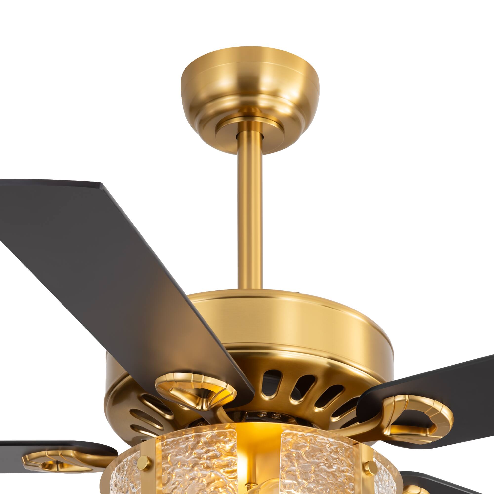 Alt View 7. Breezary - 52-Inch Large Ceiling Fan with Light Fixture, 5 Dual-Finish Plywood Blades, DC Motor, Remote Control, 5/10-Inch Downrods - Electroplated Gold with Black and Rich Walnut.