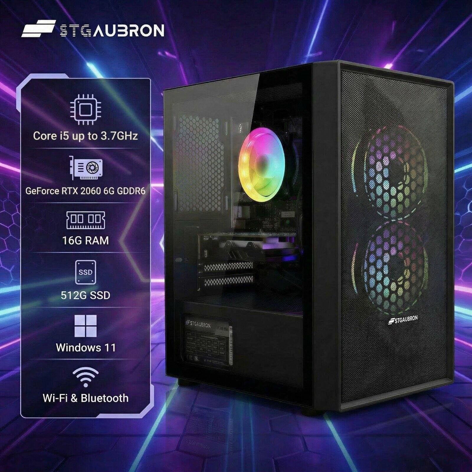 STGAUBRON Core i5 up to 3.7GHz GeForce RTX 2060 6G GDDR6 16G RAM SSD 512G SSD Windows 11 Wi-Fi & Bluetooth
