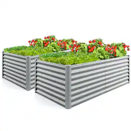 Gymax - 2 PCS Raised Garden Bed Large Metal Planter Box Kit for Vegetable Herb 6' x 3' x 2' - Gray