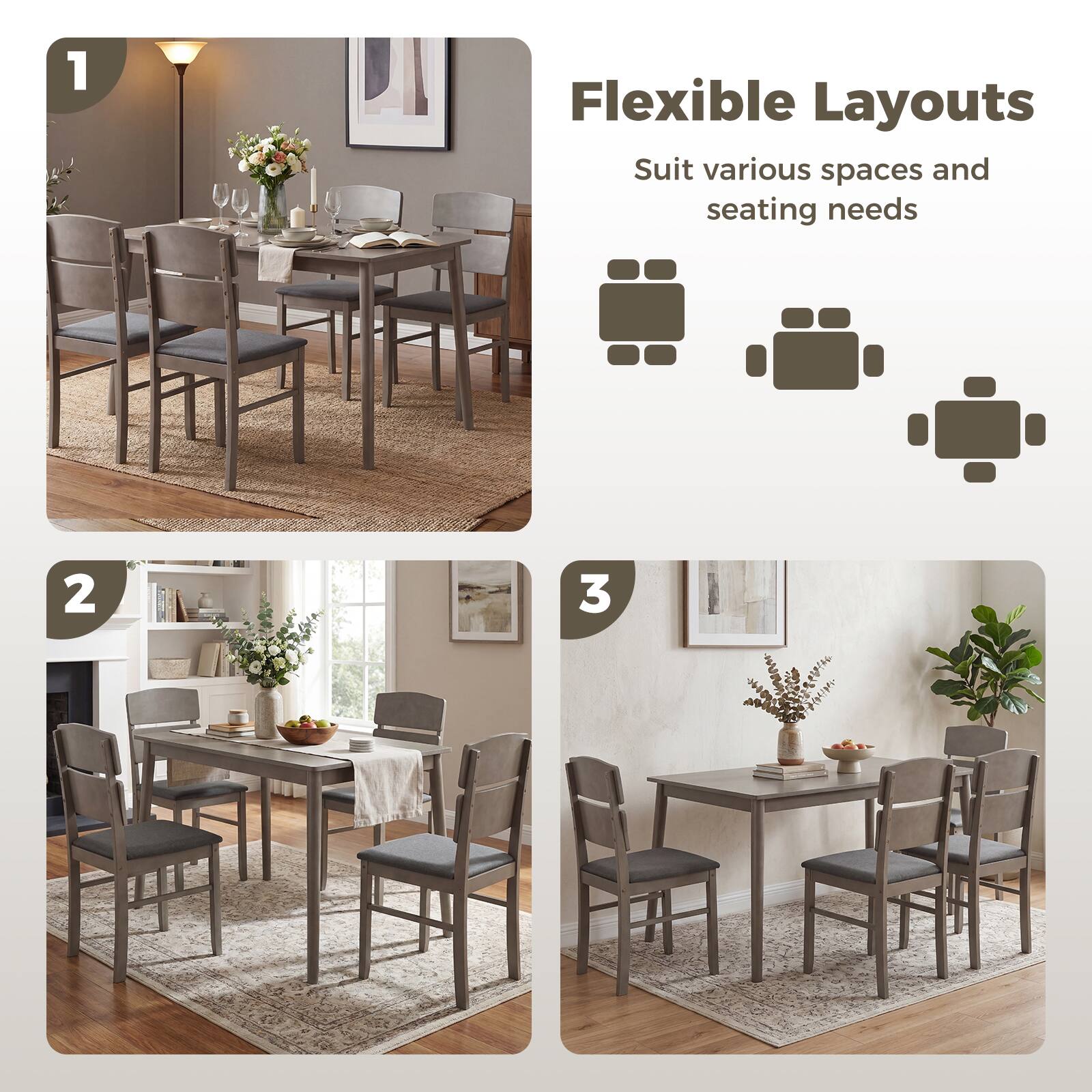 1. Flexible Layouts  
   Suit various spaces and seating needs

2. Flexible Layouts  
   Suit various spaces and seating needs

3. Flexible Layouts  
   Suit various spaces and seating needs