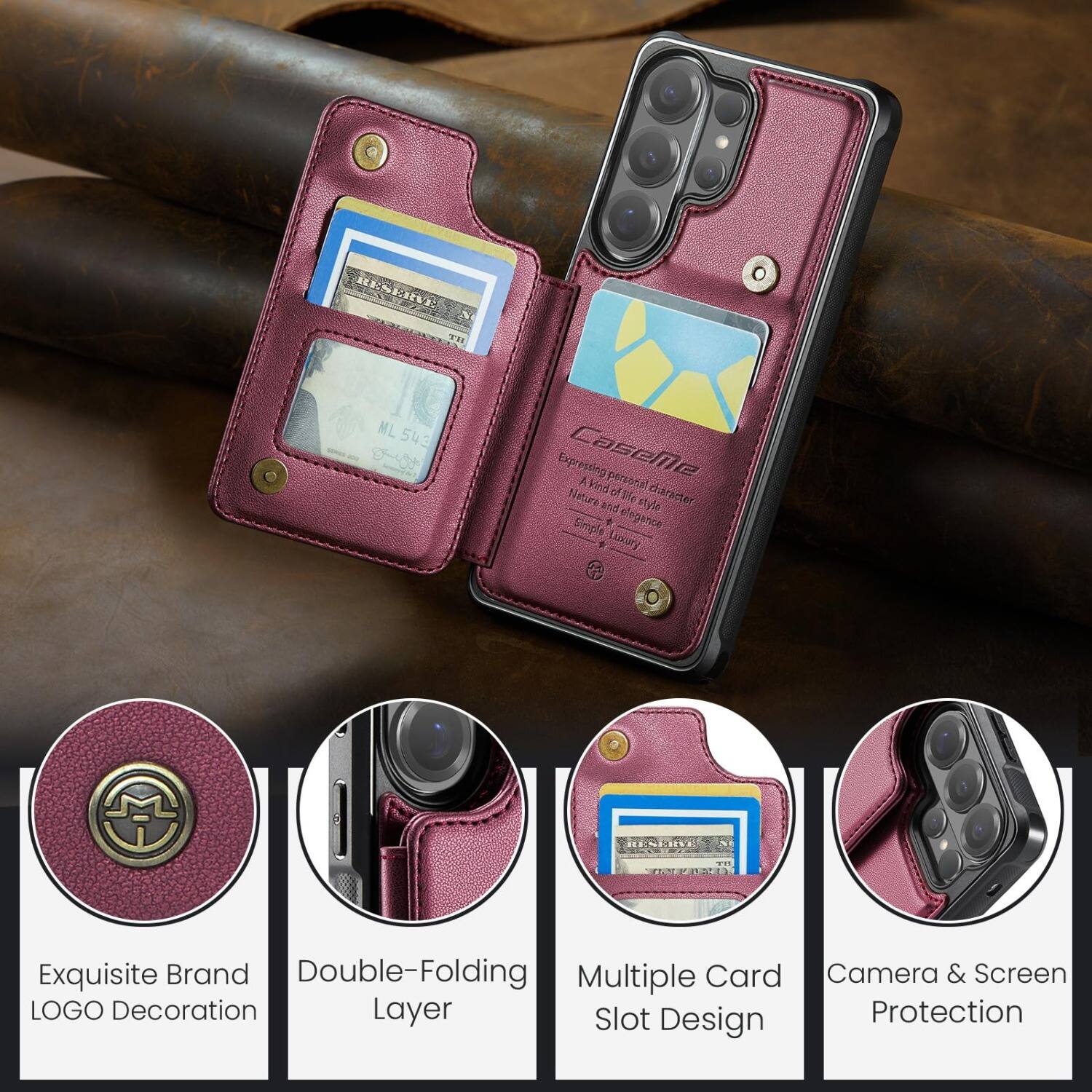 RESERVE N  
ML 543

Expressing personal character  
CaseMe A Vind to Natura and style dander Smple elegance ywarl

RESERVE  
THE ESTARIA

Exquisite Brand Double-Folding Multiple Card Camera & Screen LOGO Decoration Layer Slot Protection Design