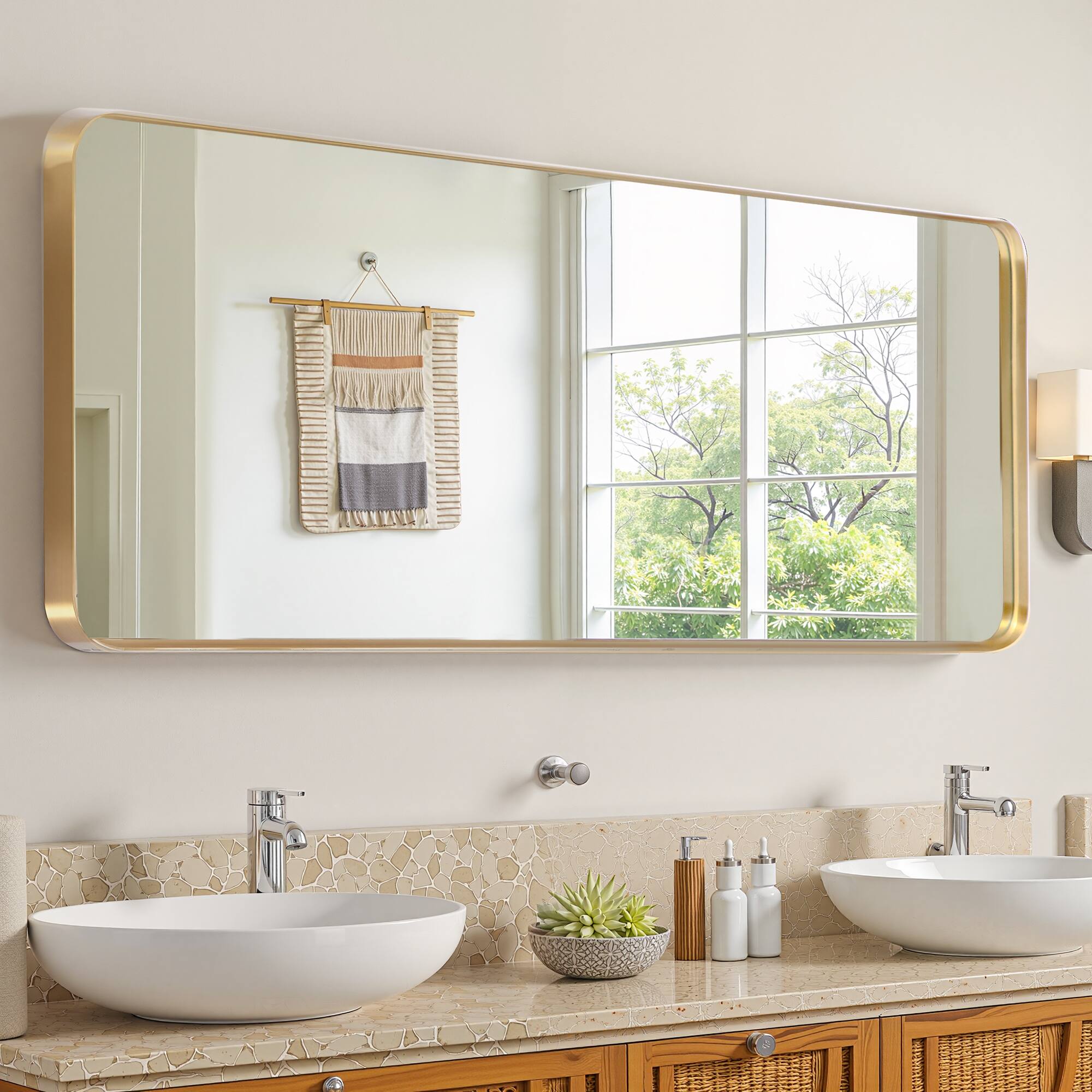 Alt View 1. PexFix - 64"x21" Full Length Mirror Wall-Mounted Mirror with Aluminum Alloy Frame Rounded Corner Full Body Mirror - Gold.