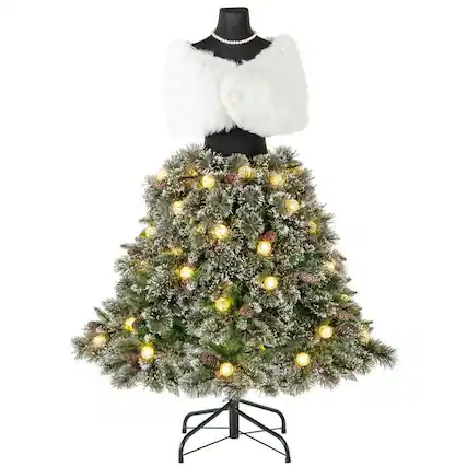 Front. Resenkos - Resenkos 5-Ft Pre-Lit Hinged Mannequin Christmas Tree - 465 Tips, Green/White - Green.
