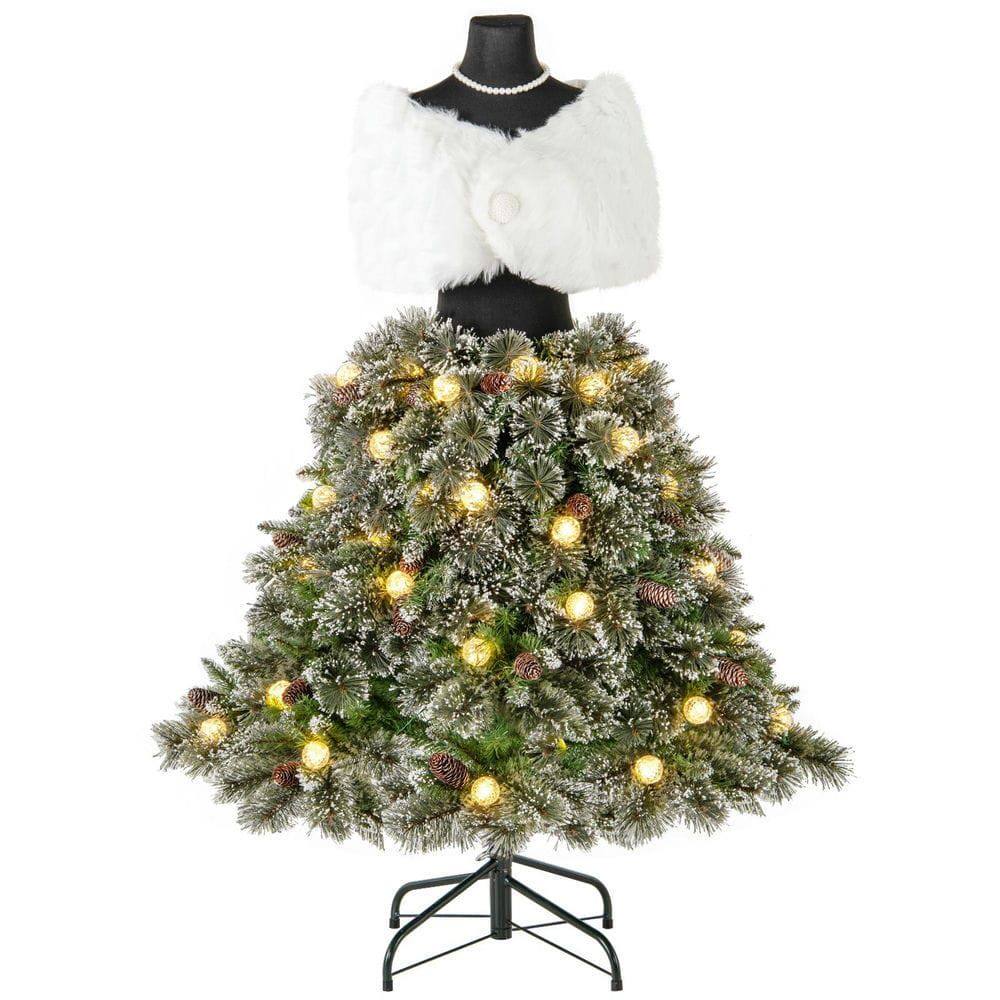Front. Resenkos - Resenkos 5-Ft Pre-Lit Hinged Mannequin Christmas Tree - 465 Tips, Green/White - Green.