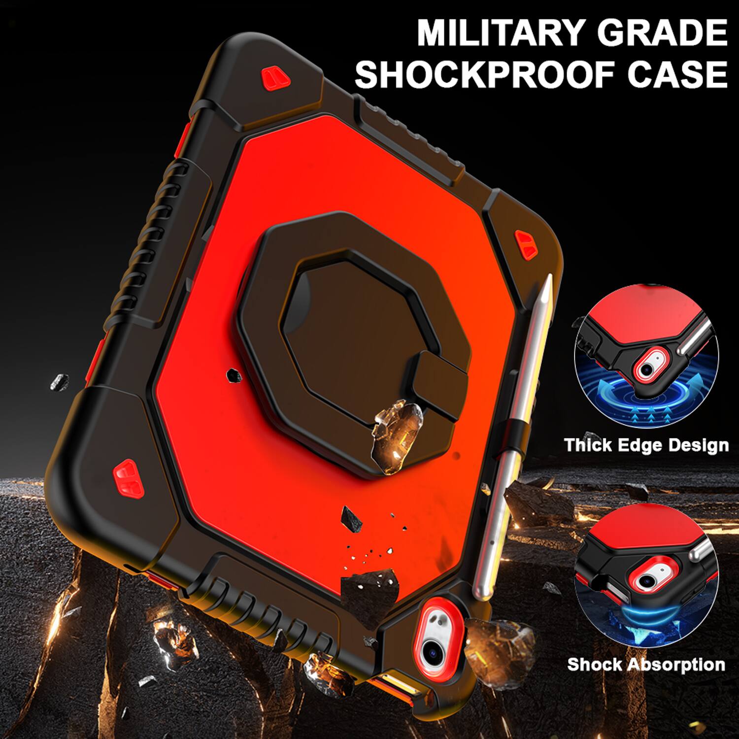 MILITARY GRADE SHOCKPROOF CASE

Thick Edge Design

Shock Absorption