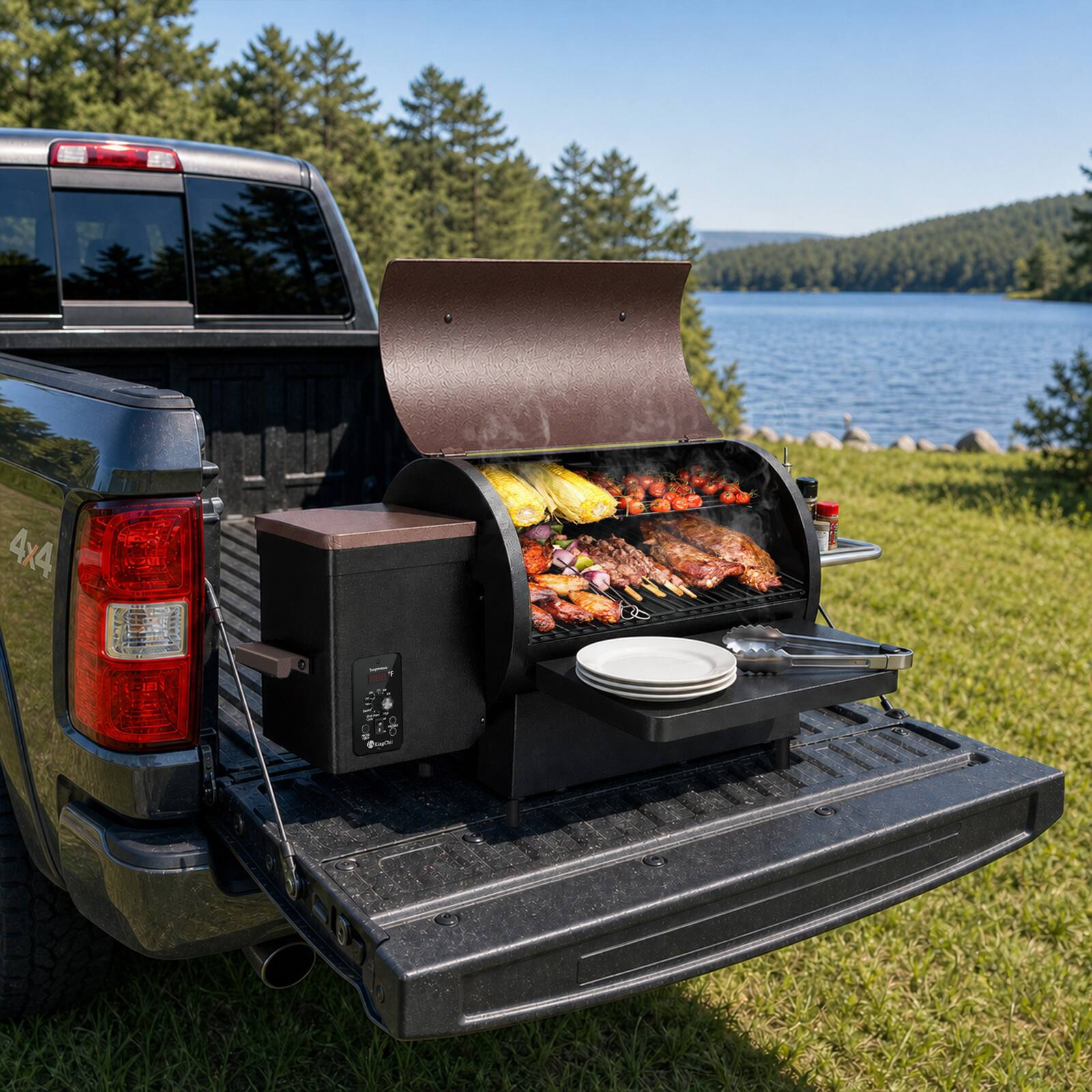 Alt View 4. KingChii - KingChii 485 Sq. In. Portable Wood Pellet Grill with Detachable Body & Legs - Brown.