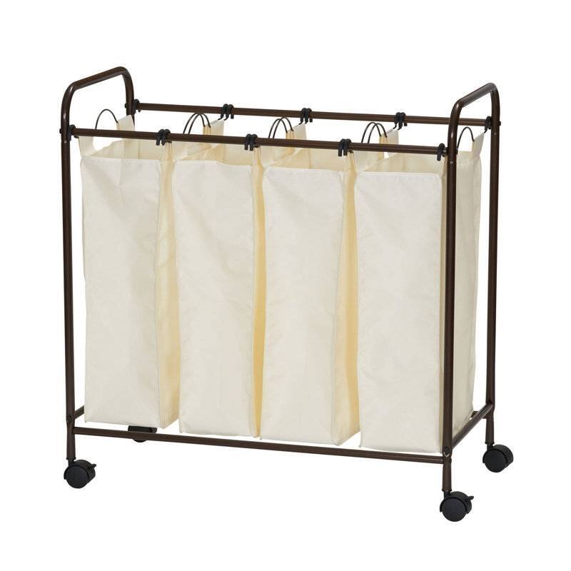 Angle. Hivvago - Farmhouse 4 Section Removeable Bag Wheeled Laundry Sorter Cart - Beige Cream.
