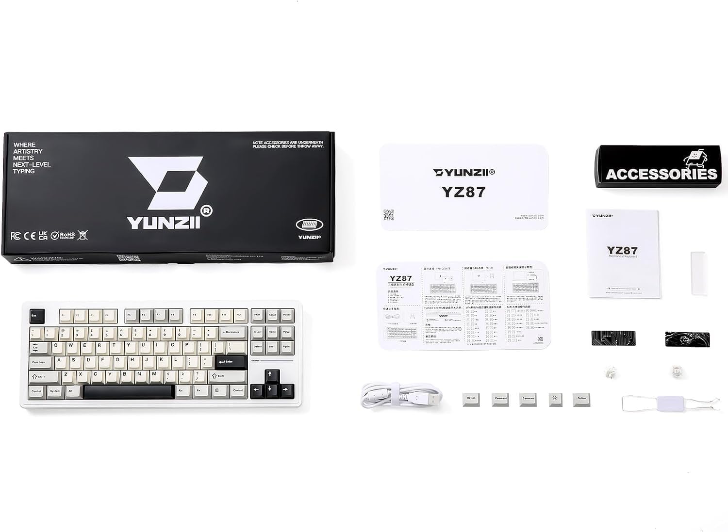 WHERE ARTISTRY MEETS NEXT-LEVEL TYPING

UK RoHS X CE

YUNZI

YZ87 ACCESSORIES

YZ87

YZ87