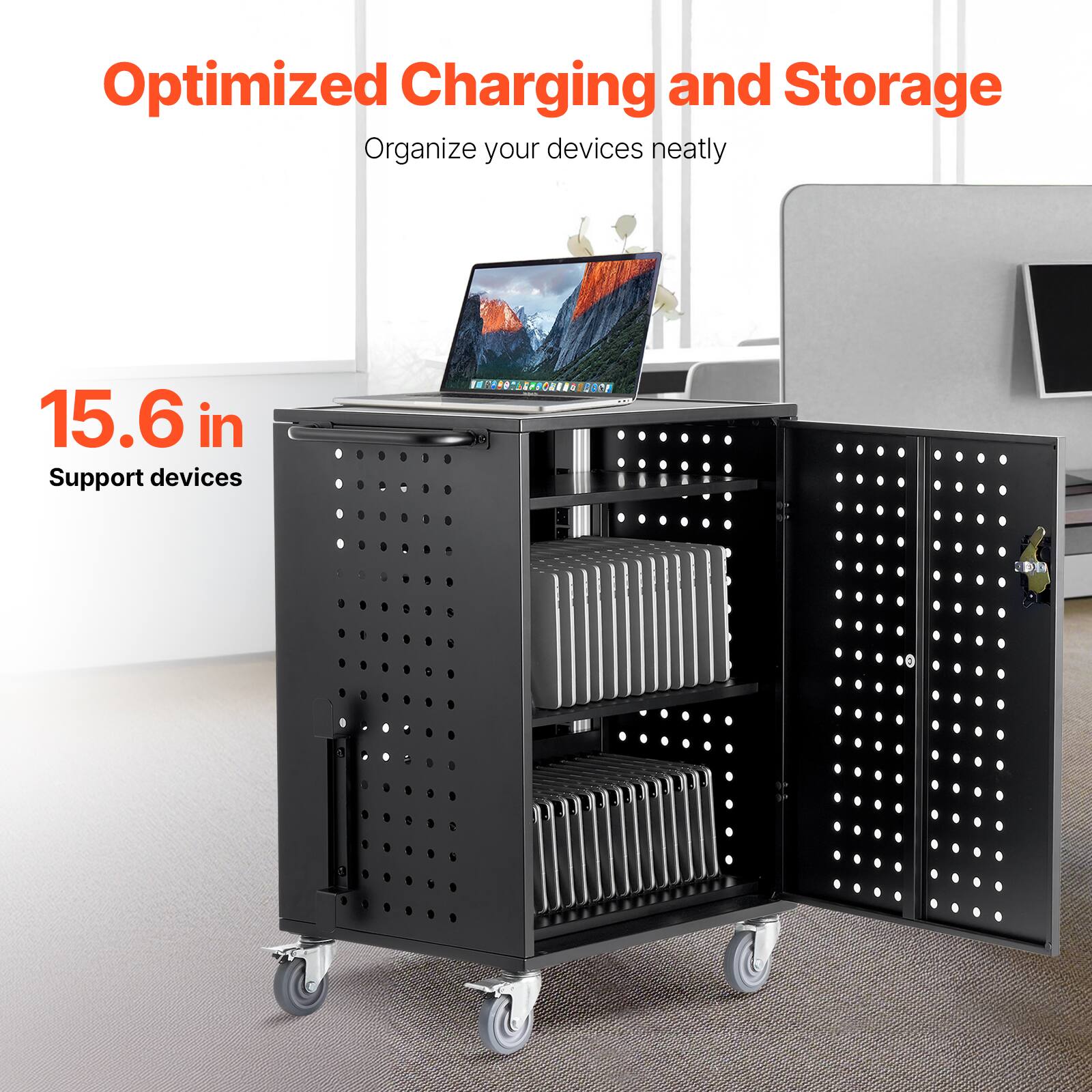 Optimized Charging and Storage  
Organize your devices neatly  

15.6 in  
Support devices