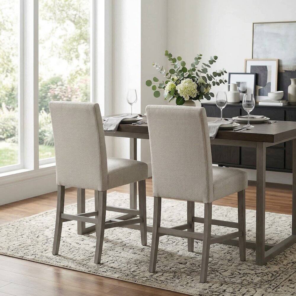Alt View 1. Carolina Chair & Table - Bar Stool Set Of 2 With Grey Upholstery And Brushed Acacia Wood Frame - Grey.