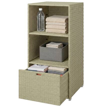 Front. Outsunny - Pool Towel Rack, Water-Resistant PE Plastic Rattan Wicker Storage Organizer, 2 Shelves - Gray.