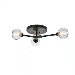 Elegant Lighting - Zayne 3 Light Flush Mount in Black - Black And Clear