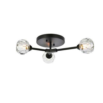 Front. Elegant Lighting - Zayne 3 Light Flush Mount in Black - Black And Clear.