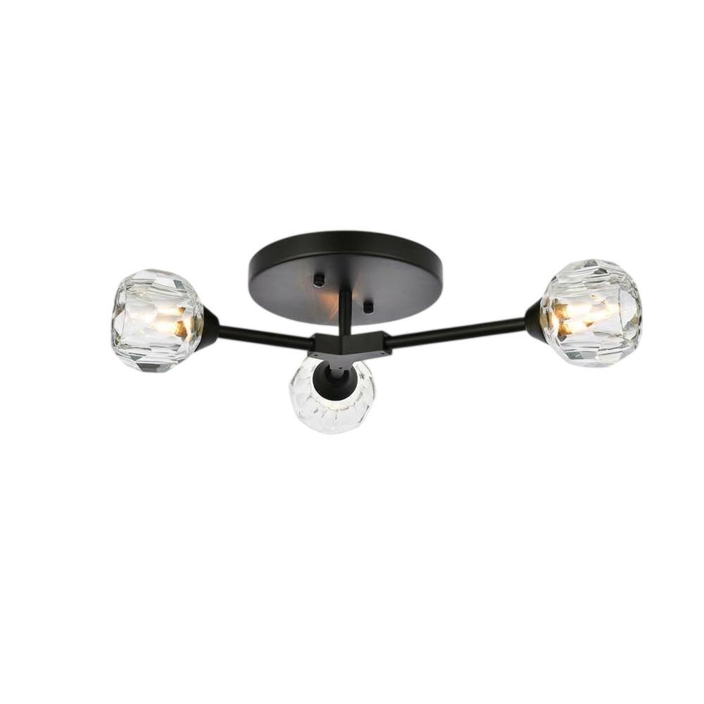 Front. Elegant Lighting - Zayne 3 Light Flush Mount in Black - Black And Clear.
