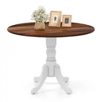 Costway 4-Person Dining Table Wooden Kitchen Table with Solid Rubber Wood Frame for Kitchen - White + Walnut - Front_Zoom