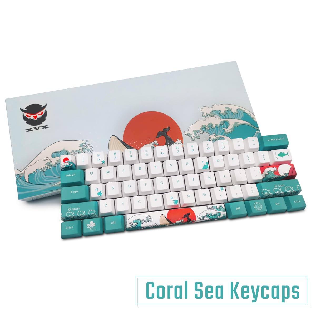XVX - I Fub Cops Shift Q 2 W Z a 3 % E x 5 a D 5 C % 5 F 1 V . 6 G y 1 2 , H 1 U I N I 9 K M o O L E P > F I I & - 1 ? I O MIT En CT Cfri eE Coral Sea Keycaps