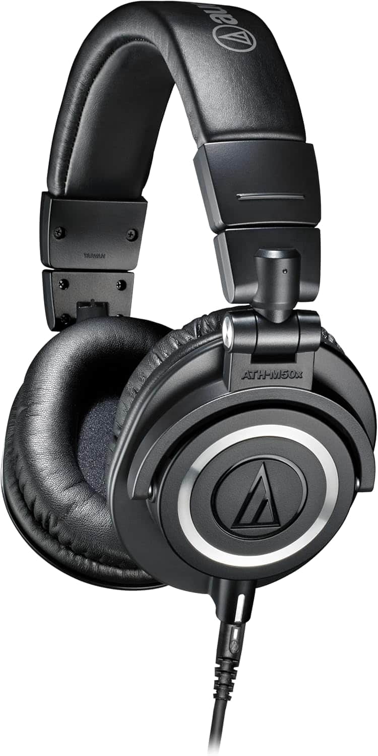 Audio-Technica - Audio Technica ATH-M50X Professional Studio Monitor Headphones Black Bundle with hog 25ft Extension Cable & Eotech Cloth