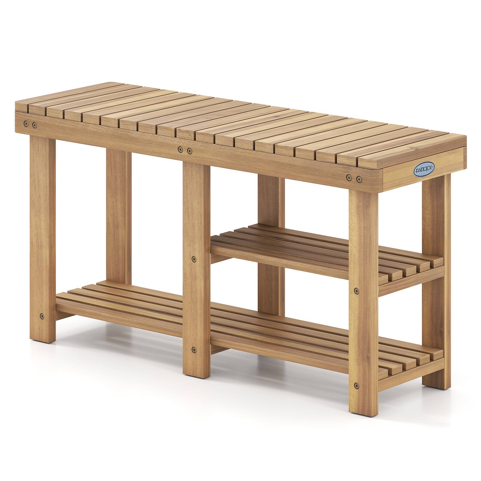 Alt View 9. Costway - Costway 3-Tier Solid Wood Shoe Rack Bench with Slatted Shelves for Front Door, Entrance - Natural.