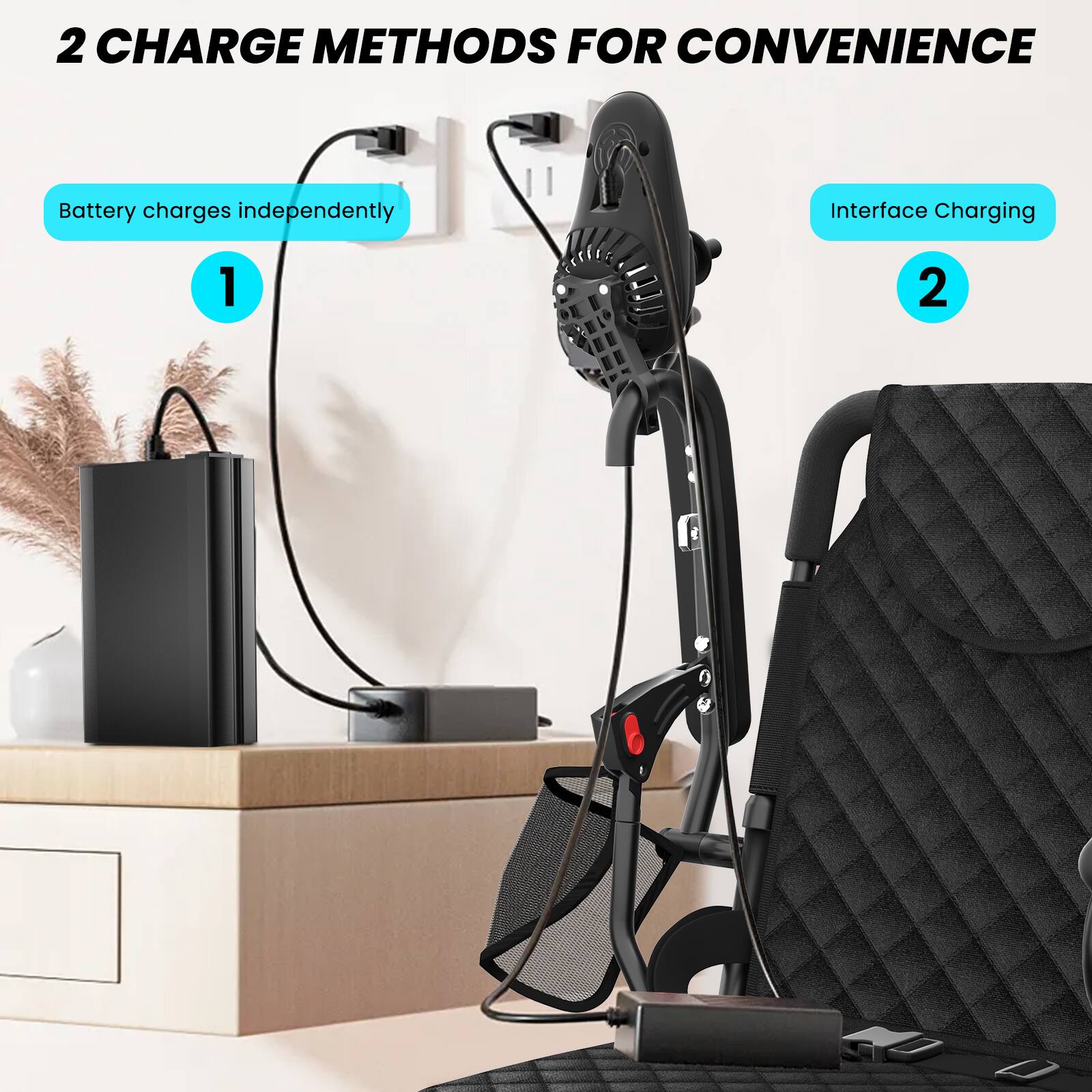 2 CHARGE METHODS FOR CONVENIENCE

1. Battery charges independently
2. Interface Charging