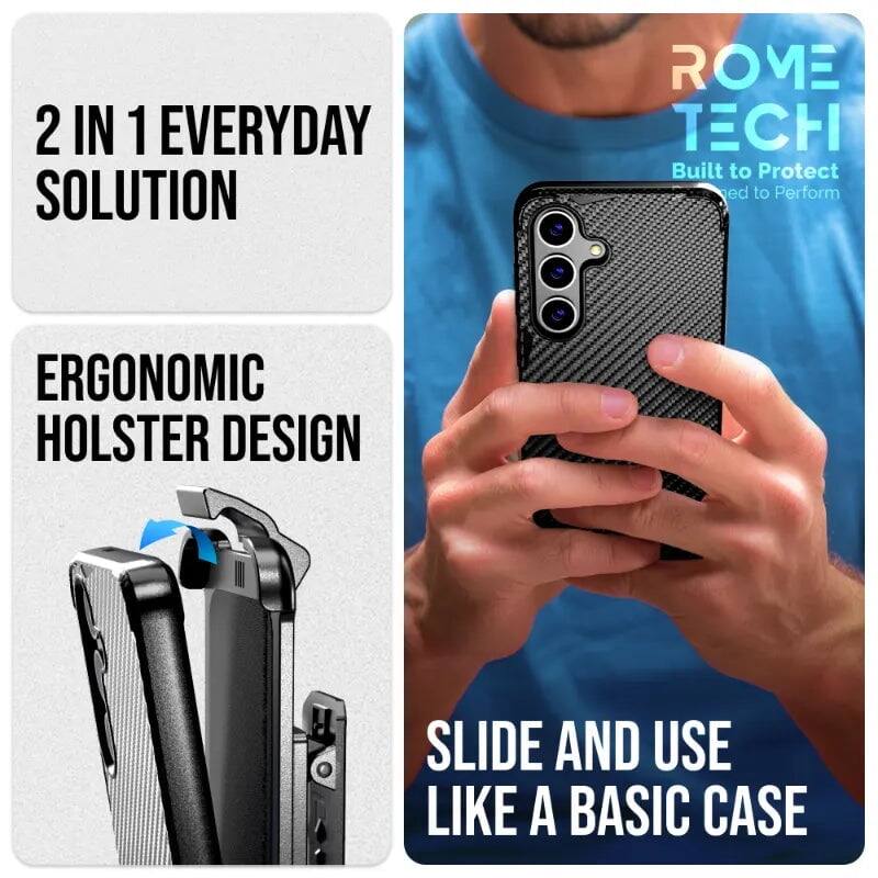 2 IN 1 EVERYDAY SOLUTION

ERGONOMIC HOLSTER DESIGN

SLIDE AND USE LIKE A BASIC CASE

ROME TECH
Built to Protect
Built to Perform