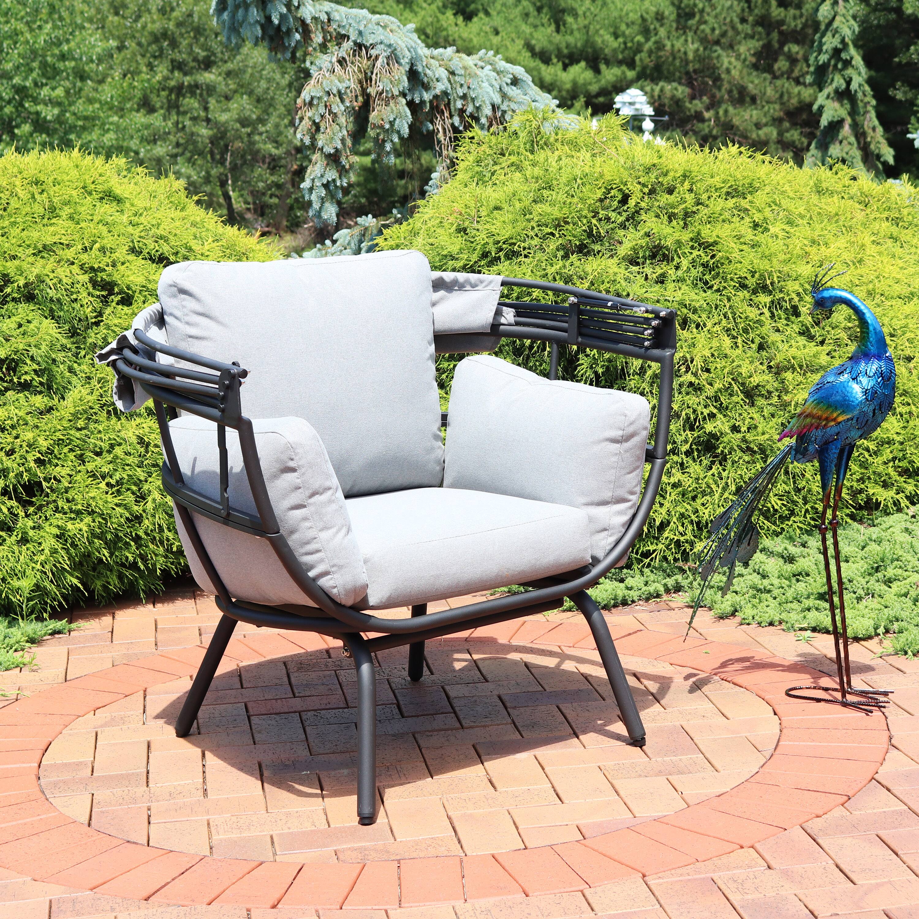 Alt View 5. Sunnydaze - Modern Luxury Wicker Lounge Chair with Retractable Shade - Gray.