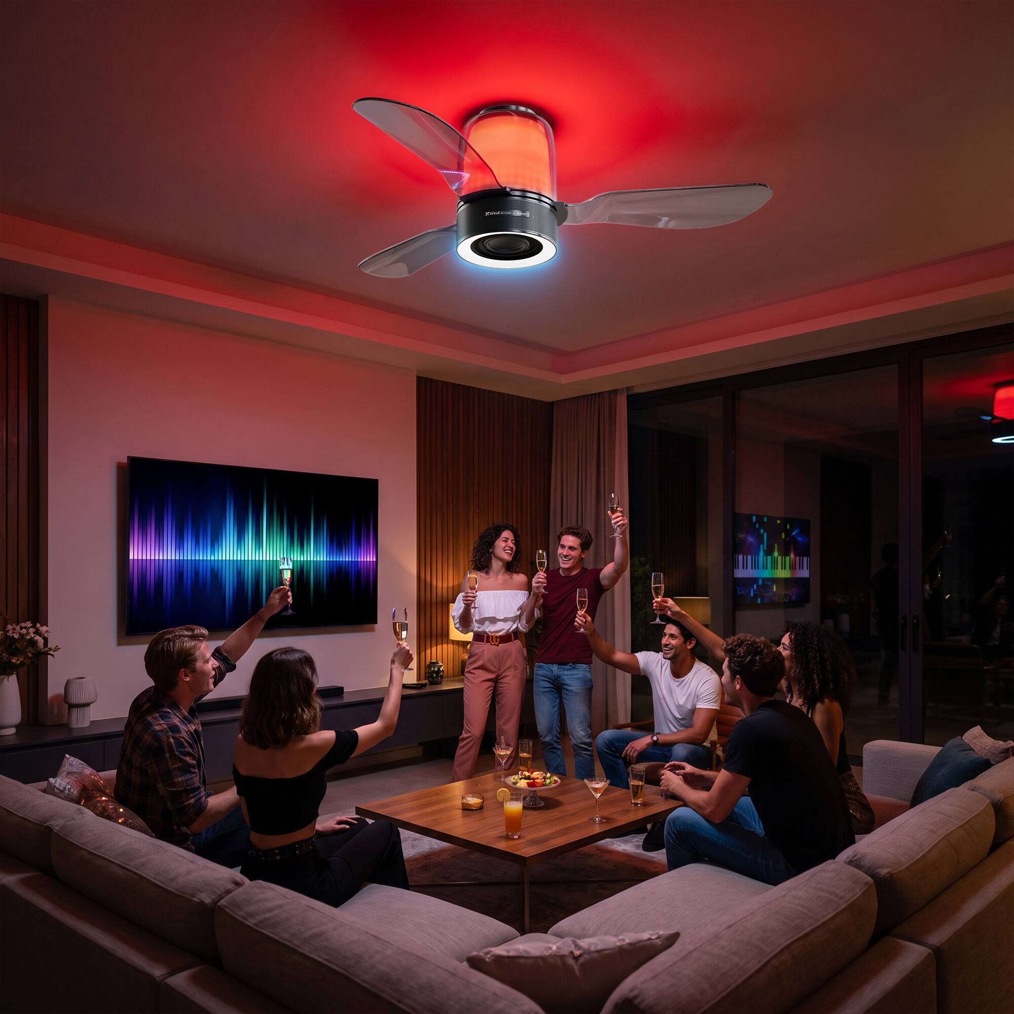 Alt View 7. WindGroove - AirFi One 48" Smart Hi-Fi Bluetooth Party Home Audio Ceiling Fan Speaker with LED Lights, Remote/ App/ Voice Control - Black.