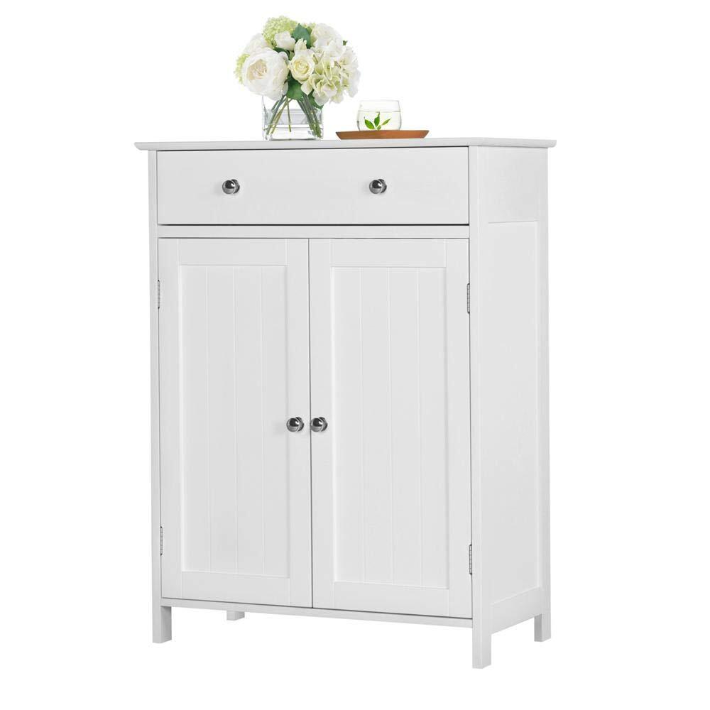Winado - Wooden Bathroom Floor Cabinet Storage Cupboard W/ Shelves for Home Kitchen - White