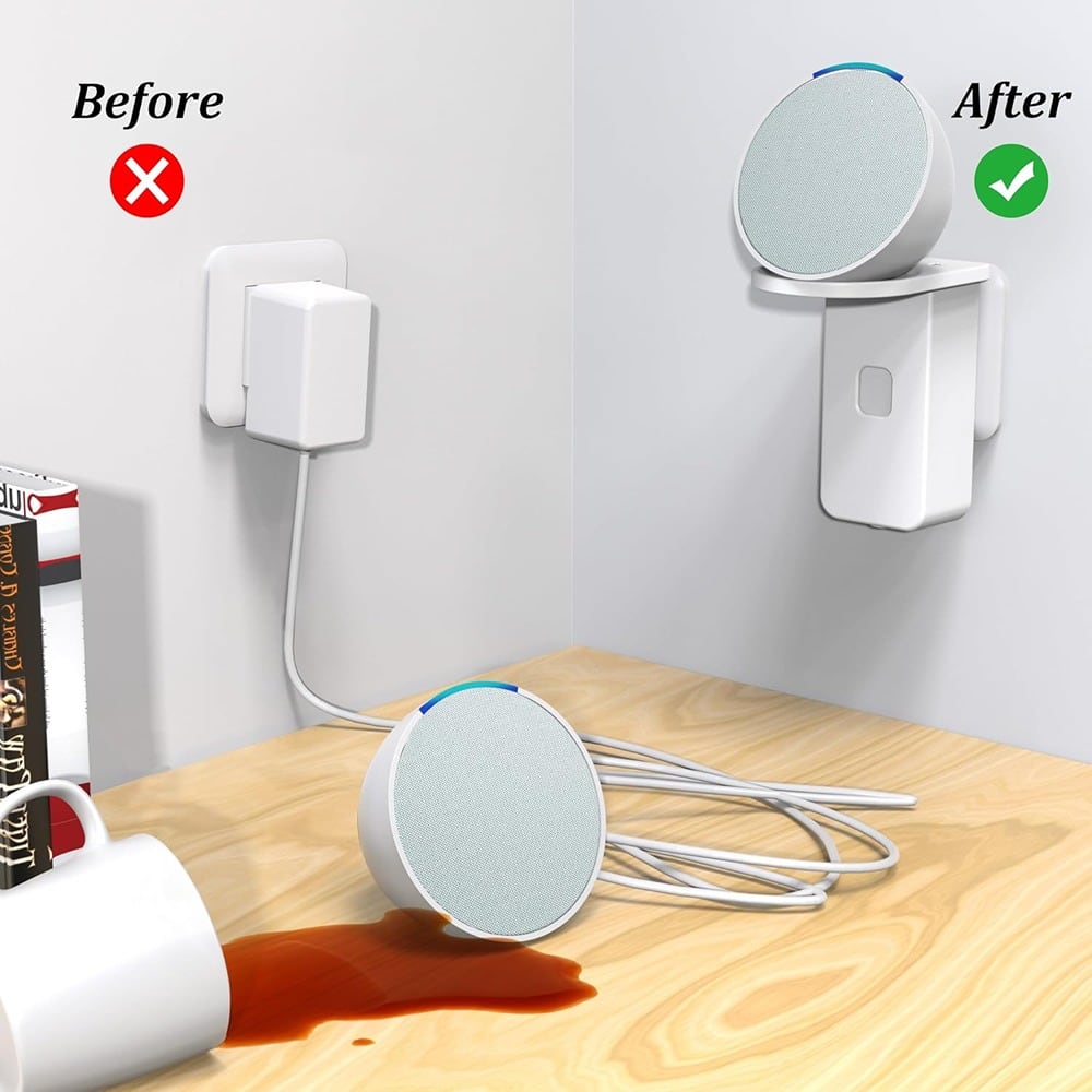 RTMB - Wall Mount for Google Nest Mini & Pop, No-Drill Outlet Stand, White