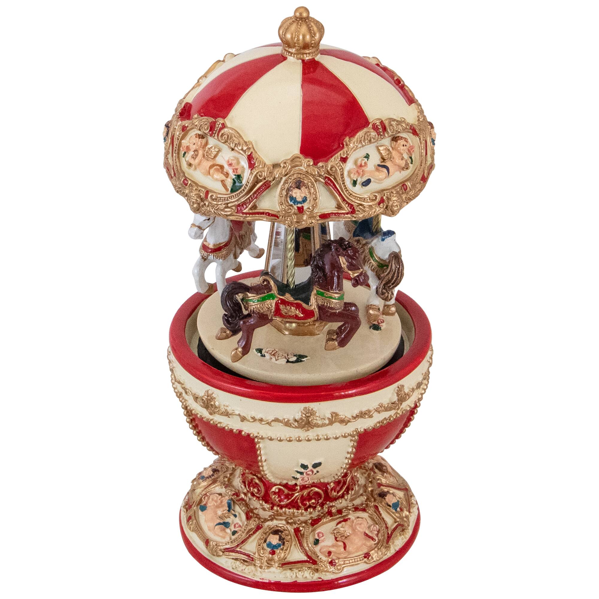 Alt View 3. Northlight - Horses and Cupids Animated Musical Carousel - 7.25" - Ivory.