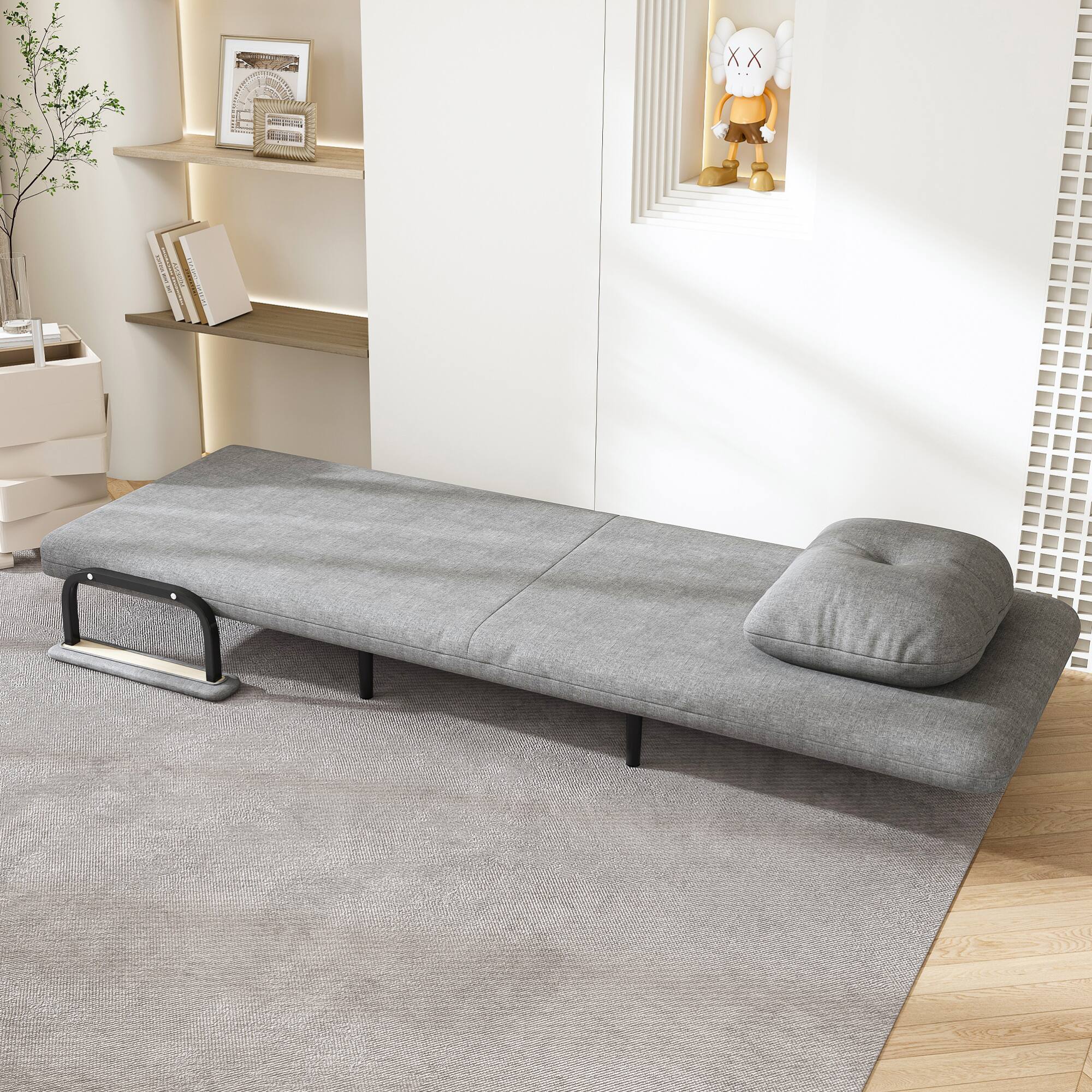 Back. GOODSILO - Convertible Sofa Bed with Adjustable Backrest and Storage - Space-Saving Sleeper Solution for Compact Living Spaces - Grey.