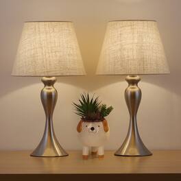 Oumilen - Set of 2 Brushed Nickel Table Lamps, Elegant Curved Base for Bedroom, Living Room, Office
