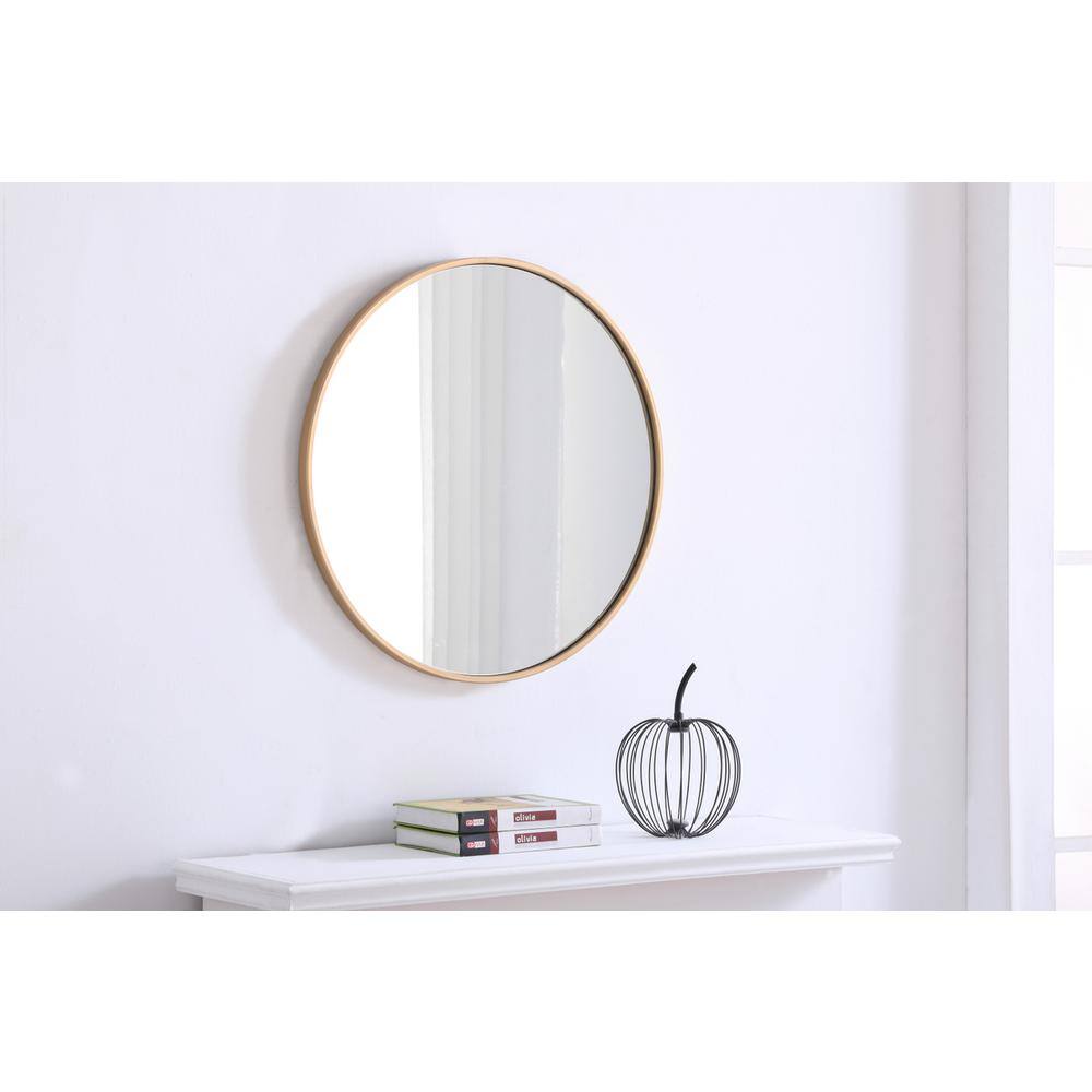 Back. Elegant Decor - Metal frame Round Mirror 24 inch Brass finish - Brass.