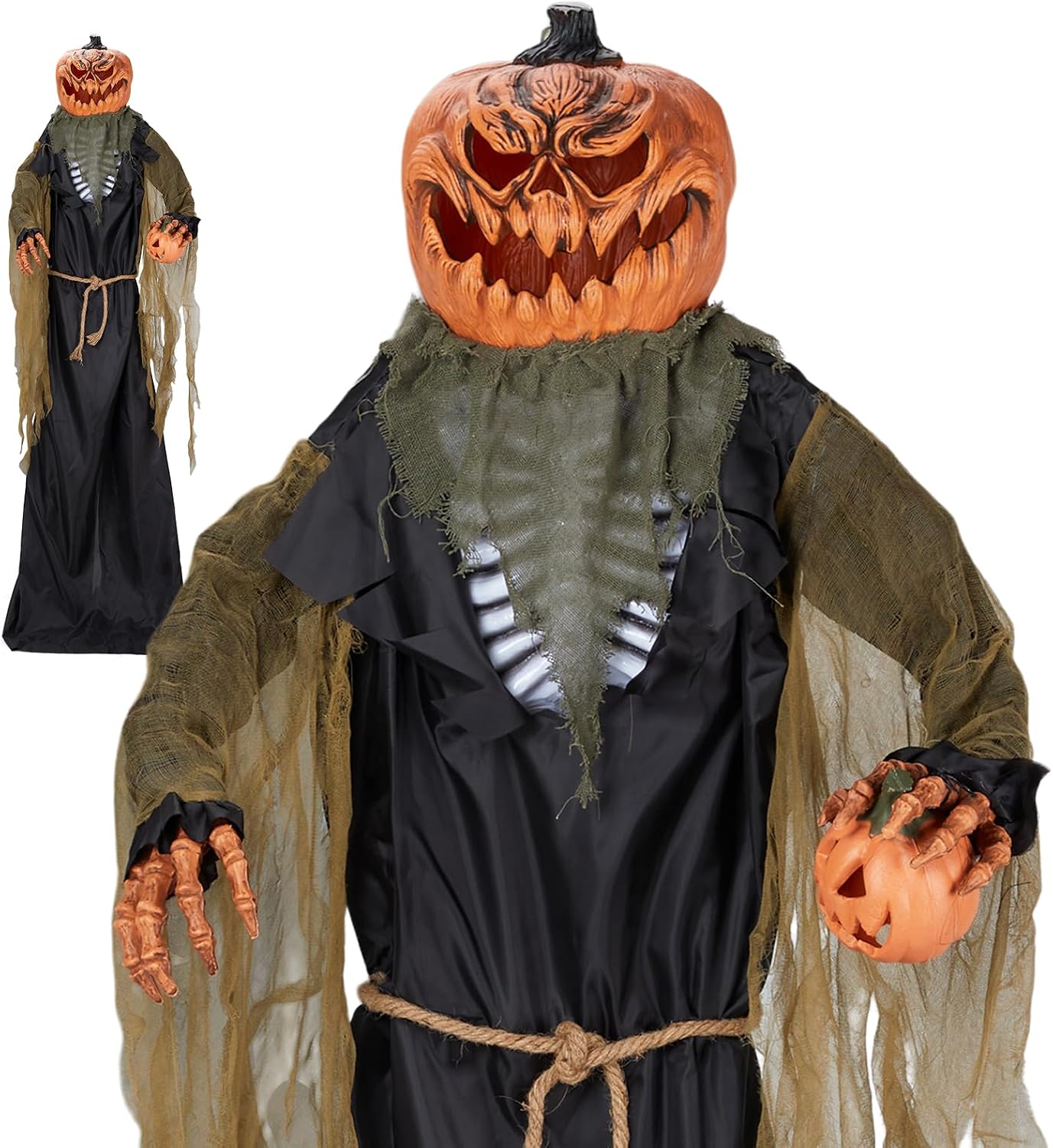 Alt View 1. Winado - Halloween 7FT Animated Pumpkin Man Figure Holding Pumpkin with Touch Activated Sensors Decoration for In/Outdoor Holiday - Orange & Black.