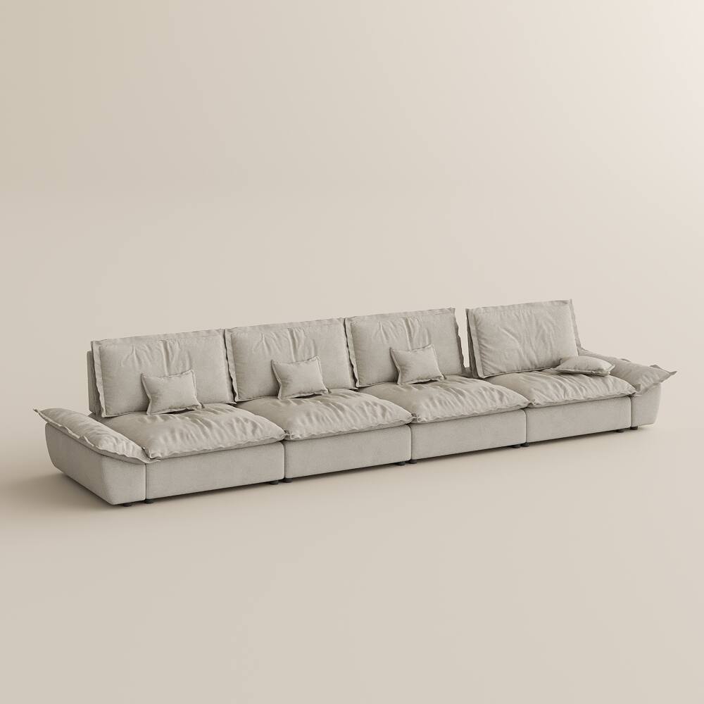 Alt View 8. POVISON - 182.67" Modern Deep Sofa with Adjustable Backrest - Beige Suede Fabric.