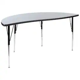 Flash Furniture - Wren 60" Half Circle Wave Flexible Collaborative Grey Thermal Laminate Activity Table - Standard Height Adjustable Legs - Gray
